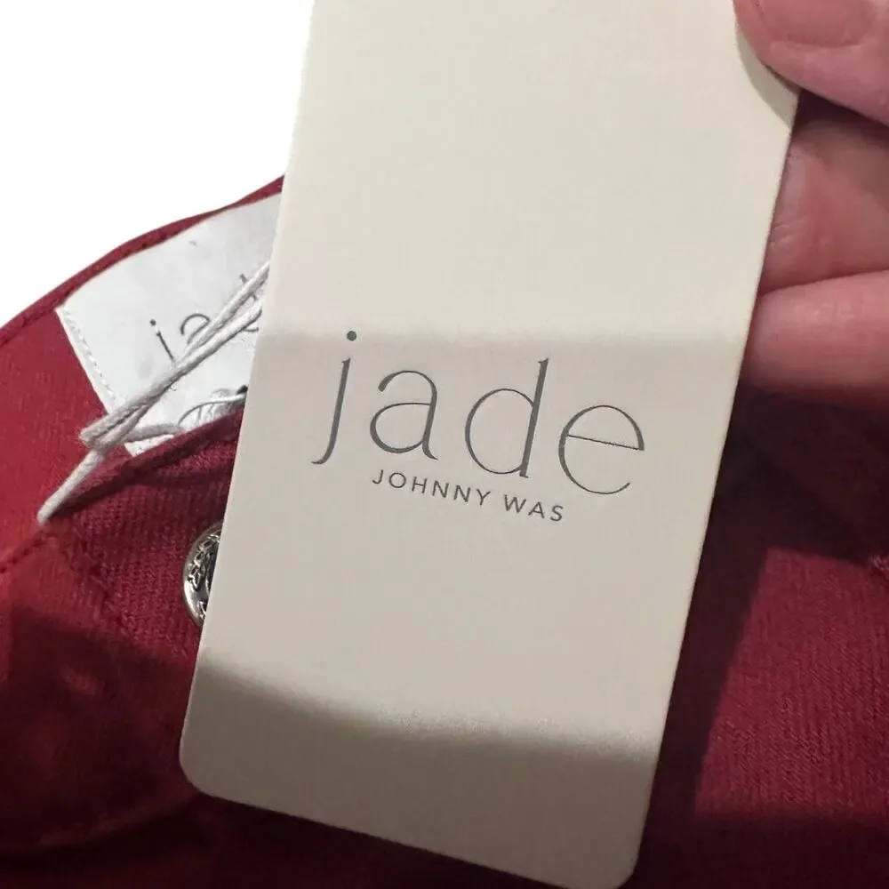 Johnny Was Jade Caleta The Straight Flare Jean Red Floral Feminine Boho, size 27 - Picture 6 of 11